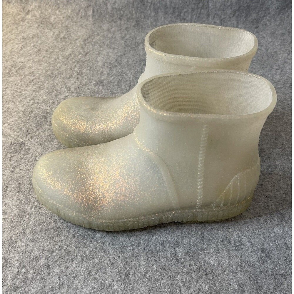 UGG Kids Drizlita Glitter Rain Boots Waterproof Translucent White Sparkle Sz 2
